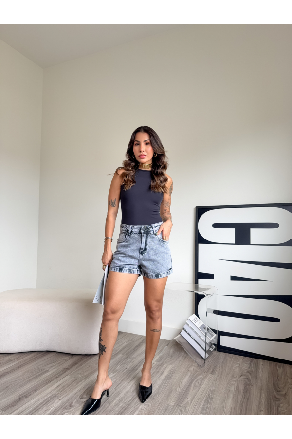 SHORT MOM PRETO MARMORIZADO 115-2