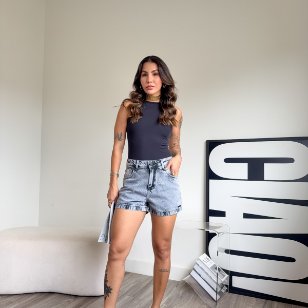 SHORT MOM PRETO MARMORIZADO 115-2