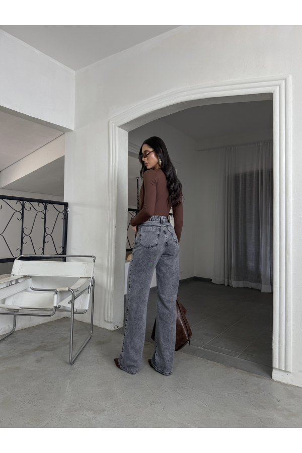 CALÇA WIDE LEG PRETO ESTONADO 604-4