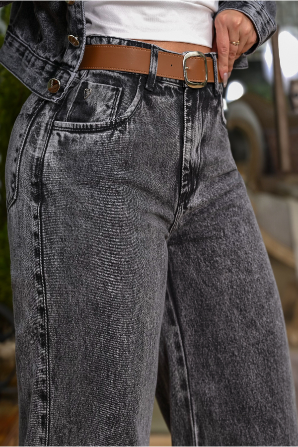 CALÇA WIDE LEG PRETO ESTONADO 604-4